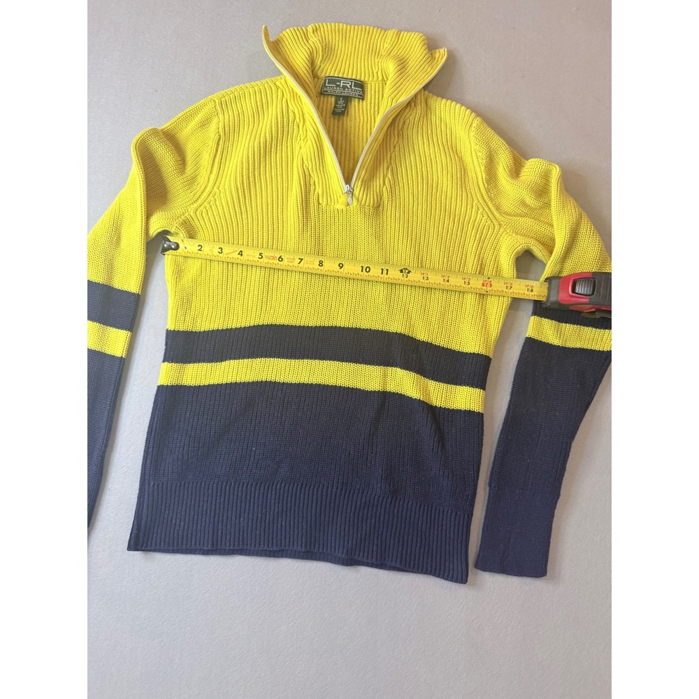 Lauren Active Ralph Lauren Yellow Navy Striped Quarter Zip Sweater S - Picture 3 of 7
